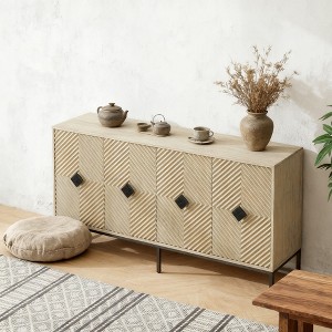 BAOURE Carved 4-Door Sideboard Buffet Cabinet, Modern Natural Coffee Bar with Adjustable Shelf, Gold Accent Storage for Living Room & Dining Room - 1 of 4