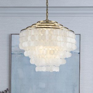 ALOADECOR 6-Light 22" Glam Coastal Capiz Tierd Chandelier 4-Tier Vintage Natural Seashell Hanging Light - 1 of 4