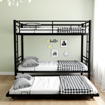 NicBex Twin Over Twin Bunk Bed with Safety Guardrail and Trundle,Metal Loft Bed with Ladder and Converts to 3 Twin Beds,Bunk Beds for Bedroom