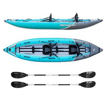 Driftsun Rover 220 Inflatable 2 Person Tandem Boat and Sport Whitewater Kayak with 2 Aluminum Paddles for Lake, River, or Pond, Blue