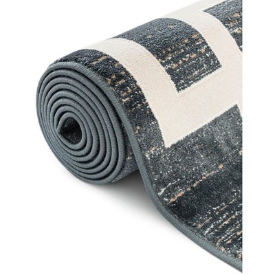 Navy Blue Geometric 8' x 10' Stain-Resistant Synthetic Area Rug