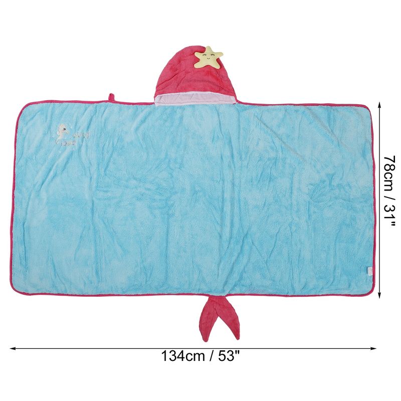 Unique Bargains Soft Absorbent Coral Fleece Hooded Towel for Bathroom Classic Design 53"x31" Light Blue 1 Pc, 4 of 7