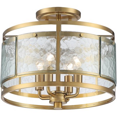 Elwood Gold 16" Drum Ceiling Light with Water Glass Shade