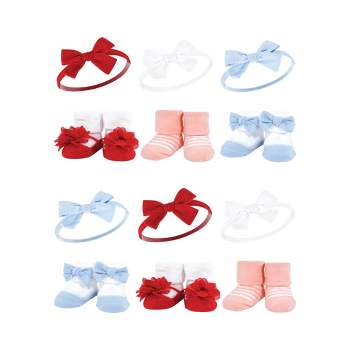 Hudson Baby Infant Girl 12Pc Headband and Socks Giftset, Red Blue, One Size