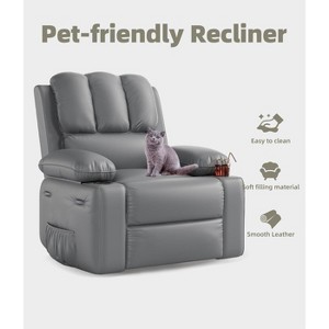 Oversized 27" Recliner Chairs with Heat and Massage - 360° Swivel Lazy Sofa for Adults- Manual Chair Recliner with Cup Holder - 1 of 4