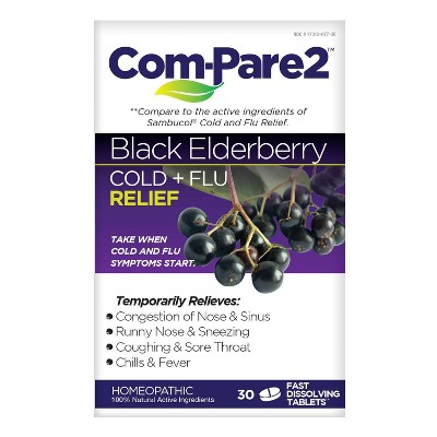 Com-Pare2 Cold + Flu Relief Fast Dissolve Tablets - Black Elderberry - 30ct