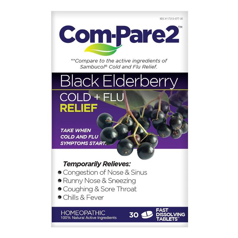 Com-Pare2 Cold + Flu Relief Fast Dissolve Tablets - Black Elderberry - 30ct, 1 of 6