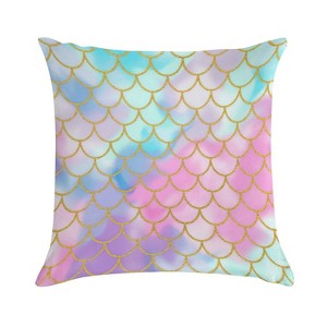 Mermaid Scales Pastel Gold Glitter Pattern Pillow Covers 18x18 Decorative Throw Pillows Soft Square Cushion Covers for Couch Sofa Bedroom - 1 of 1