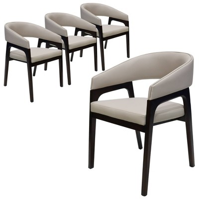 Leisuremod Cali U-Shaped Dining Arm Chair with Leather Upholstery, Open Back Design for Modern Kitchen and Home, Set of 4