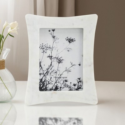 Elegant Marble Photo Frame with Glass & MDF Back - Luxury Tabletop Display for Home, Office, Bedroom & Living Room - White, 8" x 1" x 10"