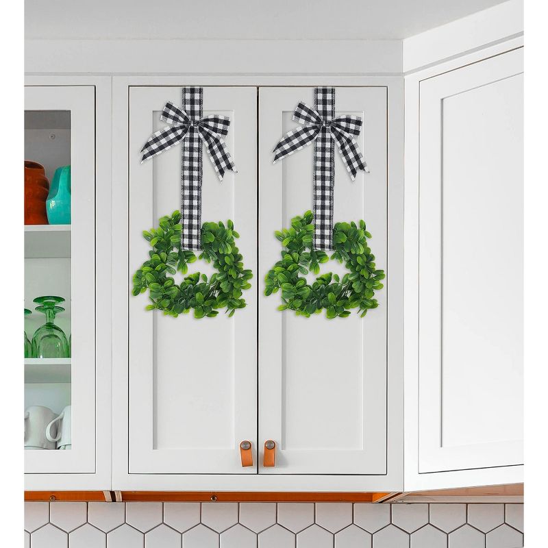 KOVOT Set of 4 Hanging Wreaths with Plaid Ribbon Bow. Christmas Decoration for Cabinets, Behind Chairs, Doors, Railings & Windows, 2 of 5