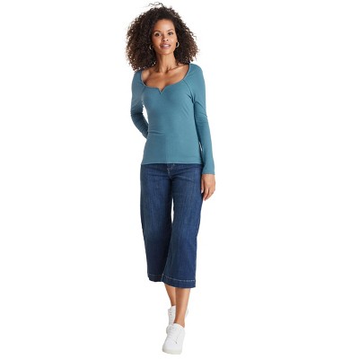 VENUS Womens Deep Scoop Neck Ribbed Top