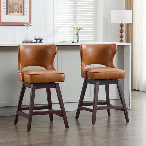Hyleory Swivel Nailhead Upholstered Counter Bar Stools with Solid Wood Frame and Legs, Two Stools Included - 1 of 4
