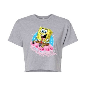 Women's - SpongeBob SquarePants - Spongebob and Jellyfish Cropped Graphic T-Shirt - 1 of 4