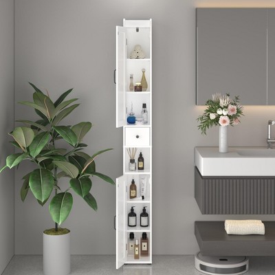 Vynxaria 67.51" Tall Bathroom Storage Cabinet with Adjustable Shelves,Slim 2 Doors Freestanding Cabinet with Anti-Tip,white