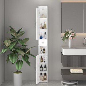 Vynxaria 67.51" Tall Bathroom Storage Cabinet with Adjustable Shelves,Slim 2 Doors Freestanding Cabinet with Anti-Tip,white - 1 of 4