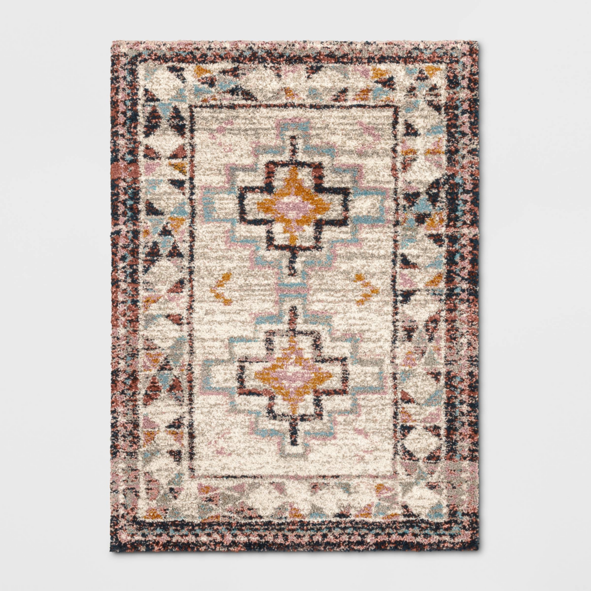 5'x7' Indoor Geometric Shag Woven Area Rug Light Beige/Black - Threshold™
