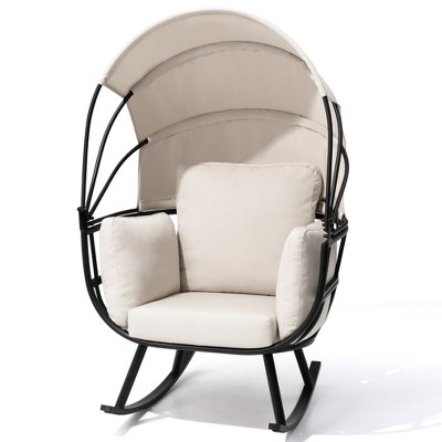 Pellebant Rocking Egg Chair Durable Iron Outdoor & Indoor Lounge Chair with Canopy Cushions 350 lbs Capacity