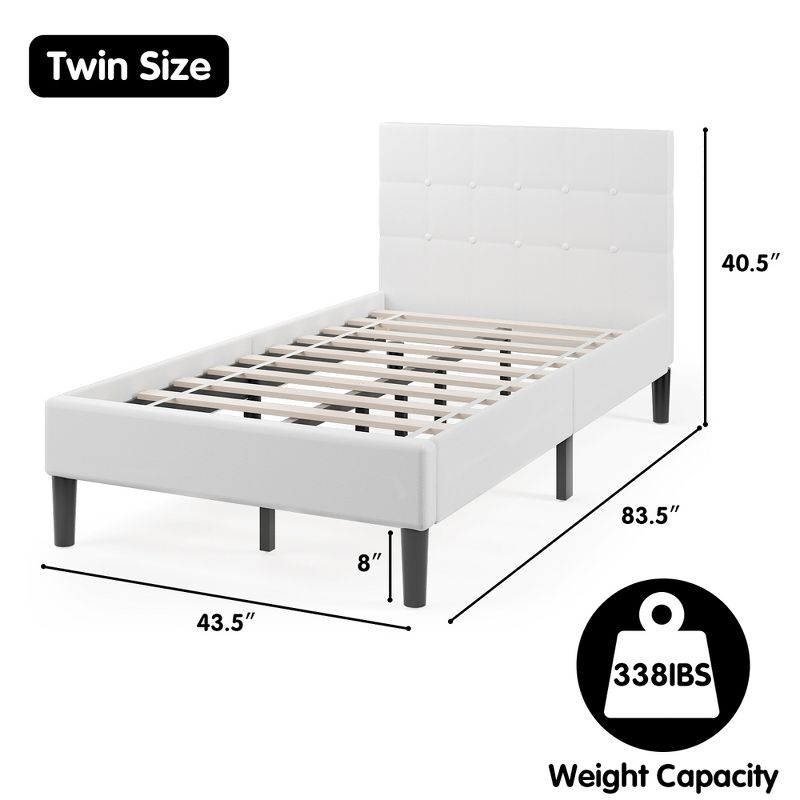 Costway Twin Upholstered Bed Frame Button Tufted Headboard Mattress Foundation, 4 of 11