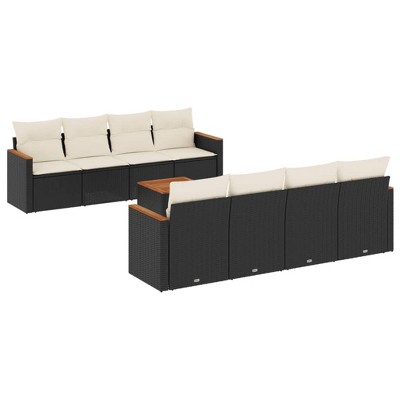 vidaXL 9 Piece Patio Sofa Set with Cushions - Black and Cream