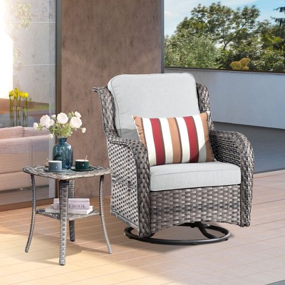 XIZZI Wicker Patio Furniture Set with 3-Seat Sofa, Swivel Rocking Armchairs & Ottomans & Side Table, Modular Sectional Outdoor Conversation Sofa Set
