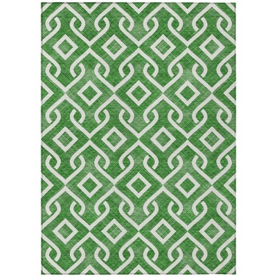 Emerald And Ivory Geometric Washable Indoor Outdoor Area Rug