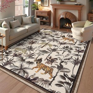Washable Tiger Area Rugs - Non Slip Low Pile Jungle Animal Carpet Ultra Soft Stain Resistant Throw Mats for Living Room Dining Room Bedroom - 1 of 4