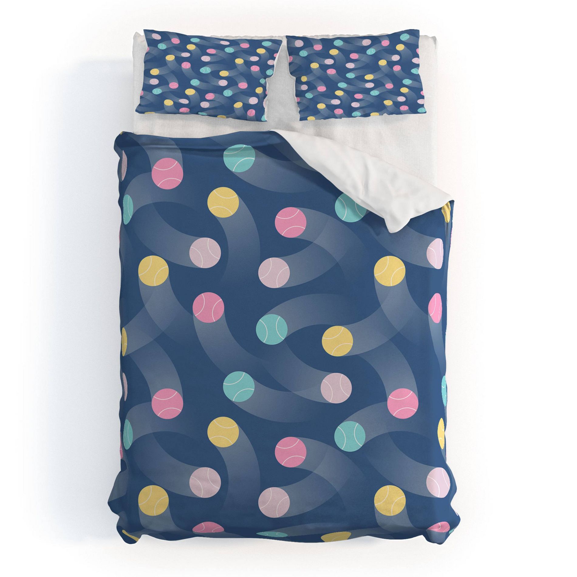 Deny Designs 3pc Queen Marufemia Colorful Pastel Tennis Balls Kids' Duvet and Sham Set Blue