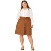 Agnes Orinda Women's Plus Size Faux Suede Elastic Waist Flared Stretch A-Line Midi Skirts - 3 of 4