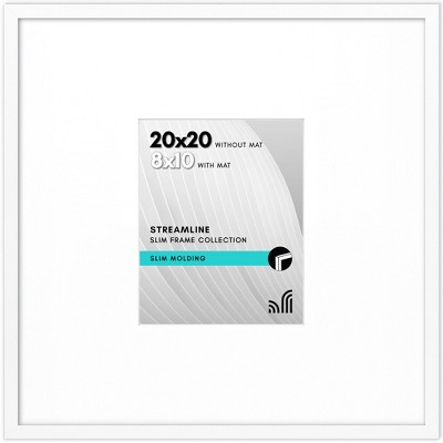 Americanflat 20x20 Picture Frame with Polished Plexiglass - 8x10 with Mat or 20x20 Without Mat - Streamline - Thin Border Square Frames - White
