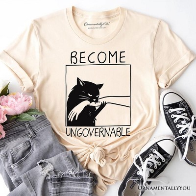 Become Ungovernable Black Cat T-Shirt, Bites Hand Humorous Meme Tee | OrnamentallyYou