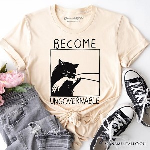 Become Ungovernable Black Cat T-Shirt, Bites Hand Humorous Meme Tee | OrnamentallyYou - 1 of 4