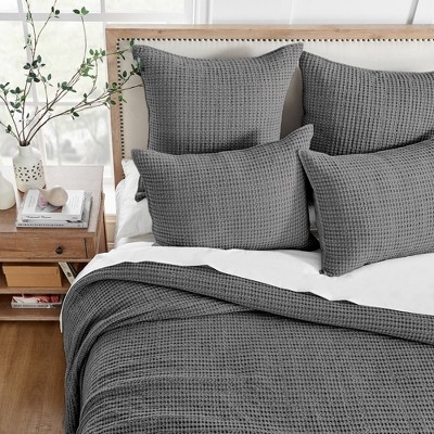 Charcoal Cotton Waffle Euro Sham Set of 2
