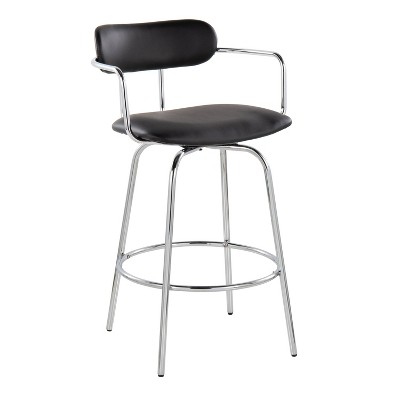 Demi 26" Black Faux Leather Swivel Counter Stools with Chrome Frame