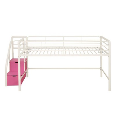 Twin Jamie Junior Loft bed with Storage Steps White/Pink - Room & Joy