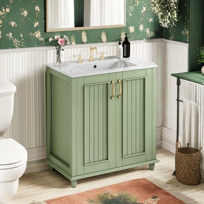 NicBex 30" Bathroom Vanity with Sink, Bathroom Cabinet Storage, 2 Soft Closing Cabinet Doors with Shelf  and 1 Hidden Drawer for Bathroom, Green