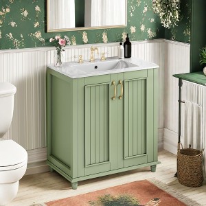NicBex 30" Bathroom Vanity with Sink, Bathroom Cabinet Storage, 2 Soft Closing Cabinet Doors with Shelf  and 1 Hidden Drawer for Bathroom, Green - 1 of 4