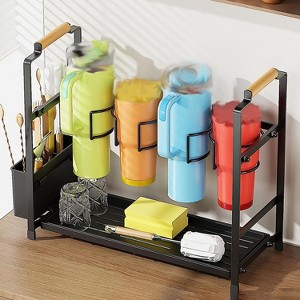 Water Bottle Organizer, Stanley Cup Holder 40oz - Counter Cup Rack with Storage Basket, Coffee Station Mug Stand for Kitchen Cabinets/Pantry - 1 of 4