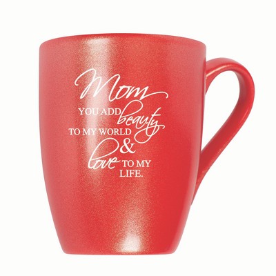 Elanze Designs Mom You Add Beauty To My World & Love To My Life 10 ounce New Bone China Coffee Tea Cup Mug, Crimson Red