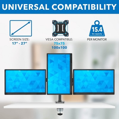 Black Triple Monitor Desk Mount with Gas Spring Arms