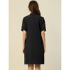 Allegra K Women's Collared Side Pockets Button Up Cotton Belted Shirt Dress - 4 of 4