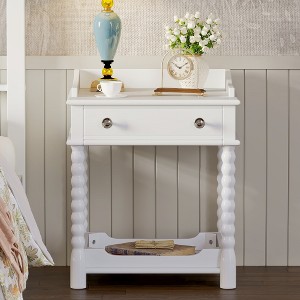 LIVAREEmlen Retro Style Nightstand with Drawer and Open Shelf for Bedroom, Bedside Table with Turned Legs and Metal Handle - 1 of 4