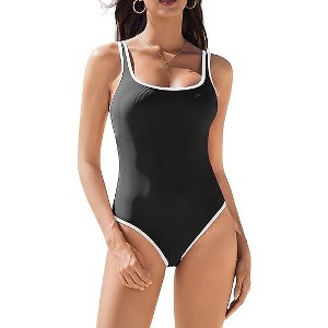 AI'MAGE Womens One Piece Swimsuit Ribbed High Cut Bathing Suit Color Block Sport Swimwear with Adjustable Strap S-2XL - 1 of 3