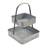 Farmlyn Creek Square 2 Tiered Tray Stand with Handle for Farmhouse Decor, Dessert, Fruit, Galvanized Gray, 12 x 17 In