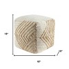 HomeRoots 18" Natural and Off White Cotton Jute And Wool Geometric Cube Pouf Ottoman - 3 of 4