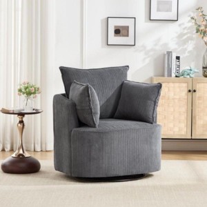 33.85" Chenille Swivel Barrel Accent Chair with Curved Back and 360° Base for Living Room or Bedroom-Cuddlewood - 1 of 4