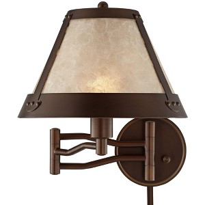 Franklin Iron Works Samuel Rustic Farmhouse Swing Arm Wall Lamp Bronze Plug-in Light Fixture Natural Mica Shade for Bedroom Bedside Living Room House - 1 of 4