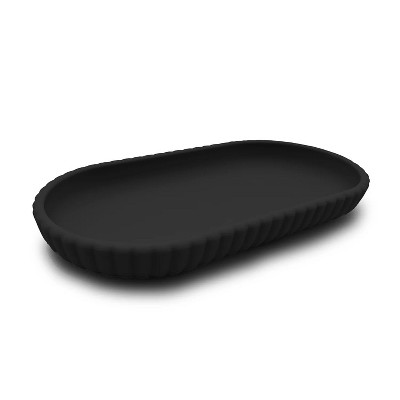 LunaLulinlk Soap Dish Rubberized Plastic Ribbed Accessory Tray, Black