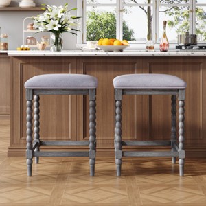 26'' Upholstered Counter Stools Set with Solid Wood Frame, Rustic Backless Bar Chairs for Kitchen and Bar-3irtyhousy - 1 of 4