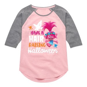 Girls' - Trolls - Have A Hair Raising Halloween Poppy Shirt Tail Raglan Graphic T-shirt - 1 of 3